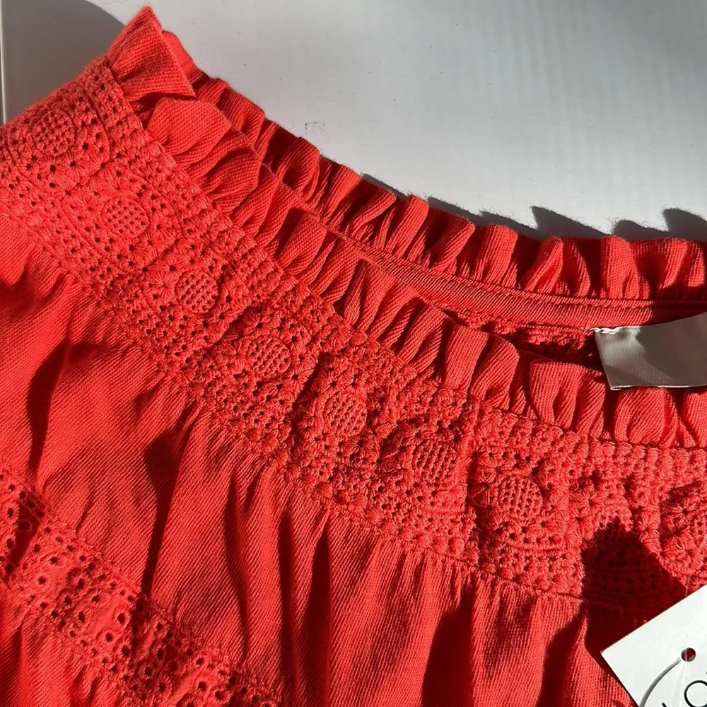 NWT! LOFT Lace Trim Peasant Top - Size XS - Roast Tomato